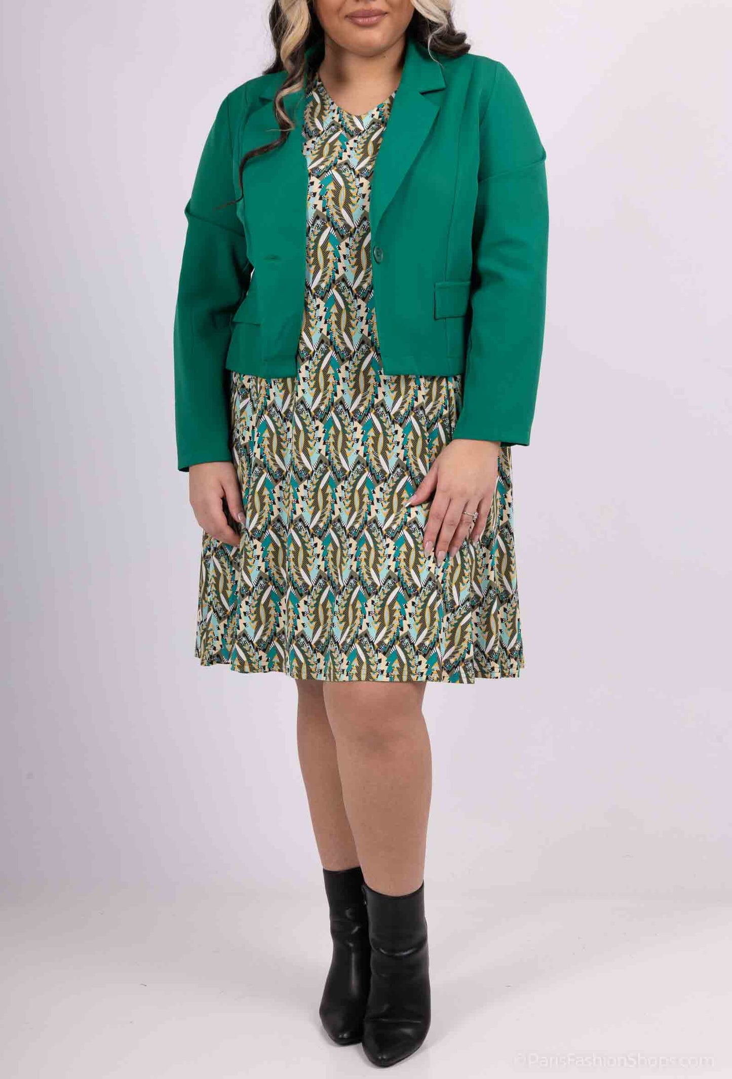 Plus Size Vase printed dress with jacket together