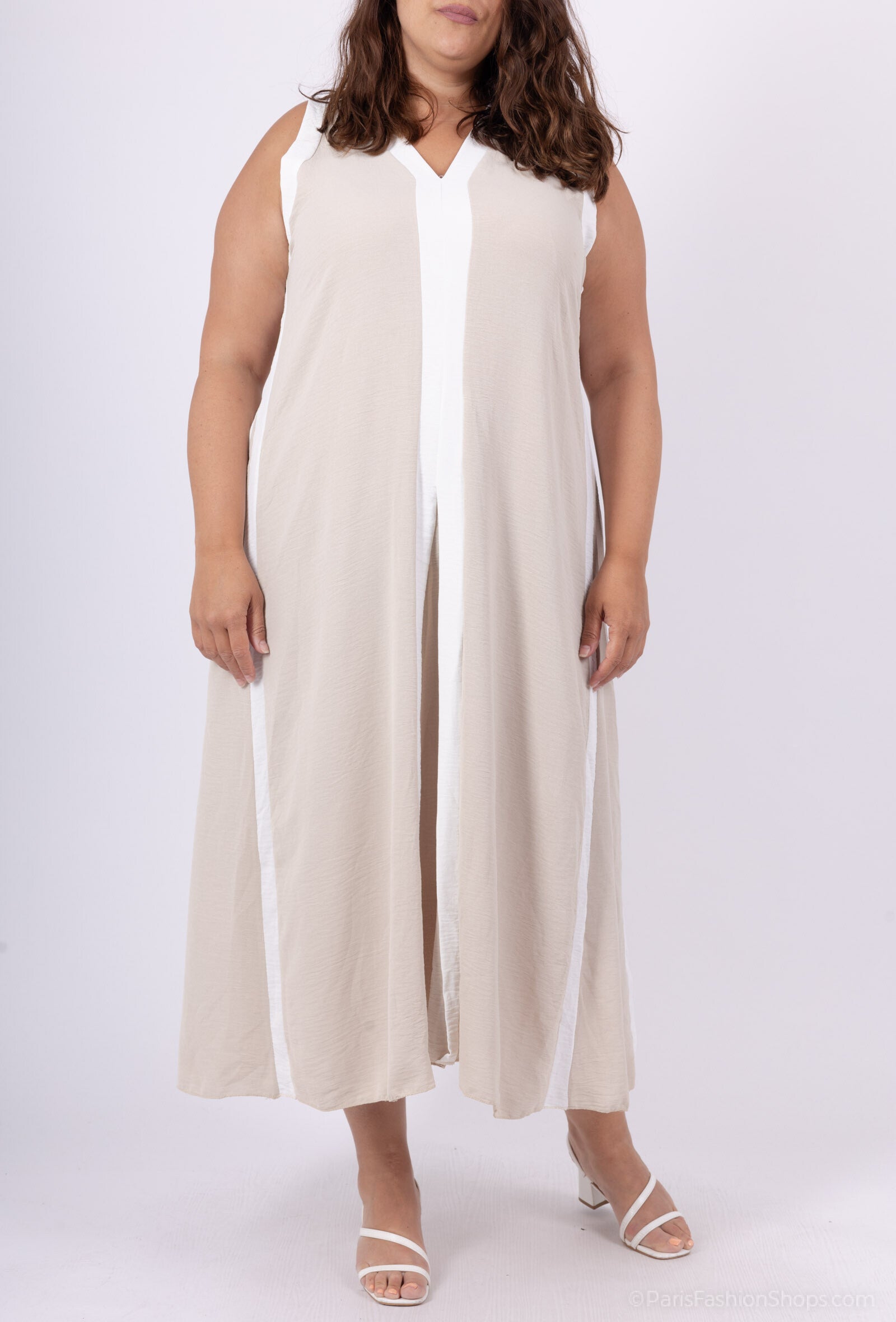 Plus Size Long two-tone flared dress size 38 to 52