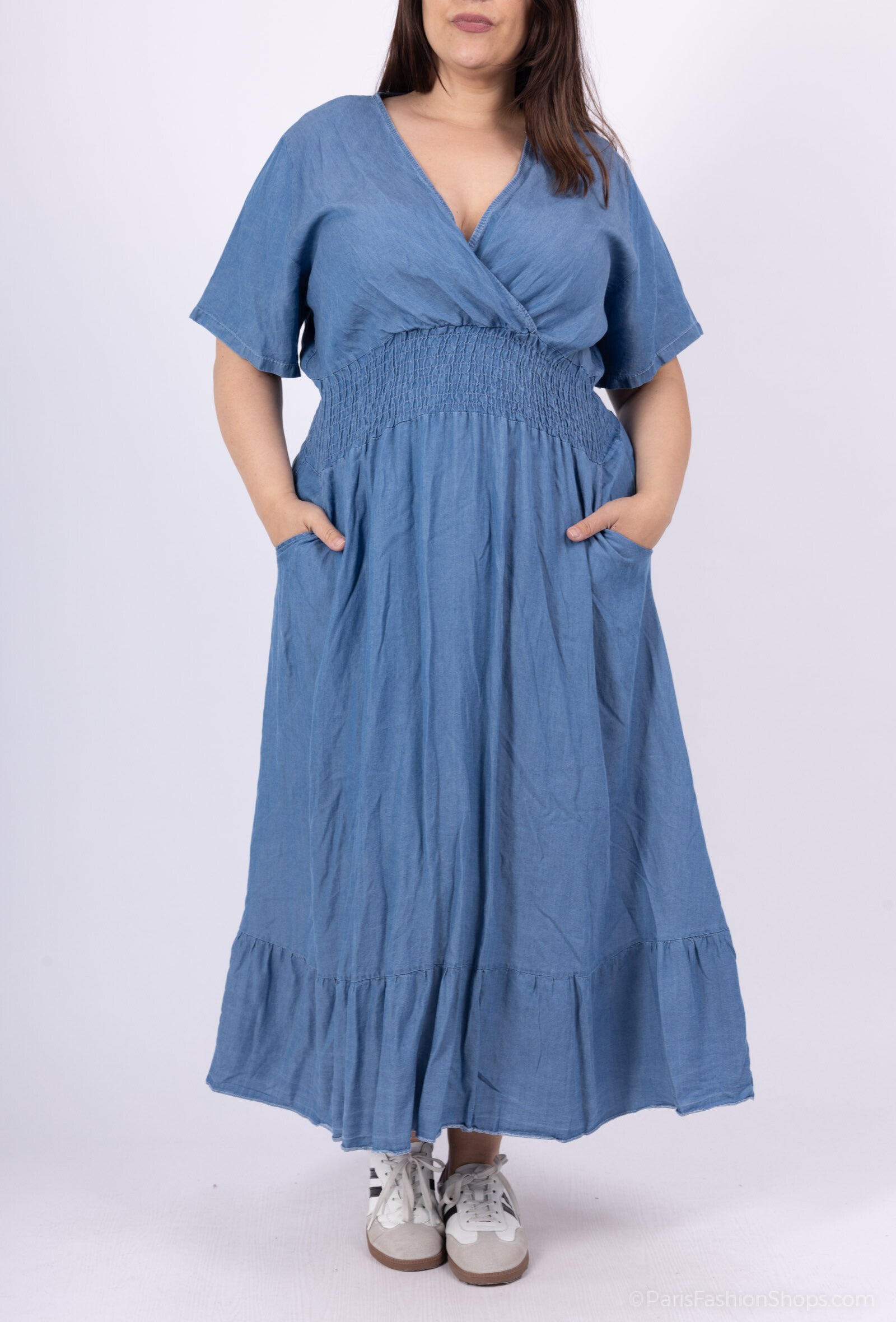 Long Dress CHANGE HEANCE IN DANEL TENCEL Large size T38 to T52 i Stor Storlek