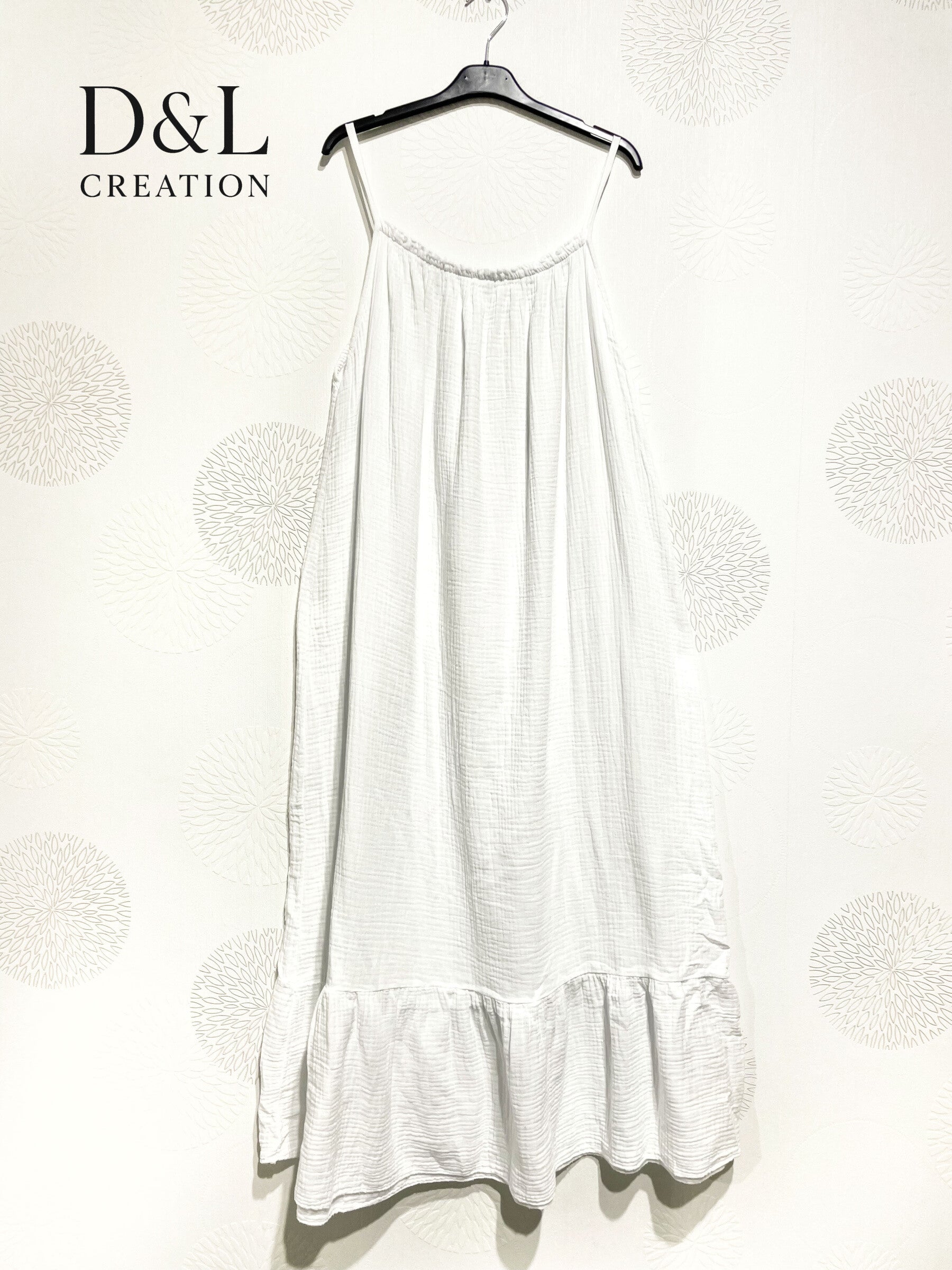 Lång dubbel bomullsgaze klänning med fina axelremmar T40 till T52 i Stor Storlek