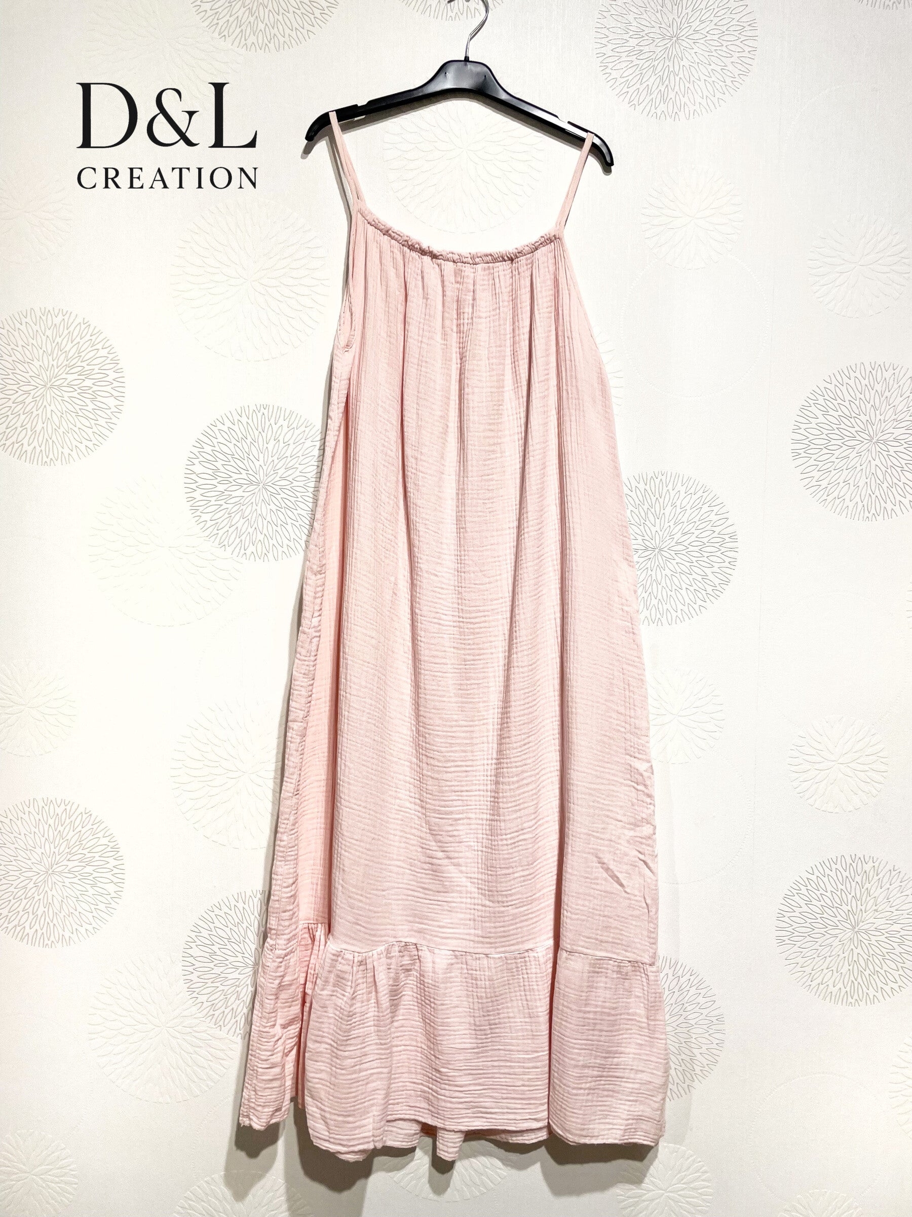 Long double cotton gauze dress with fine straps T40 to T52 i Stor Storlek