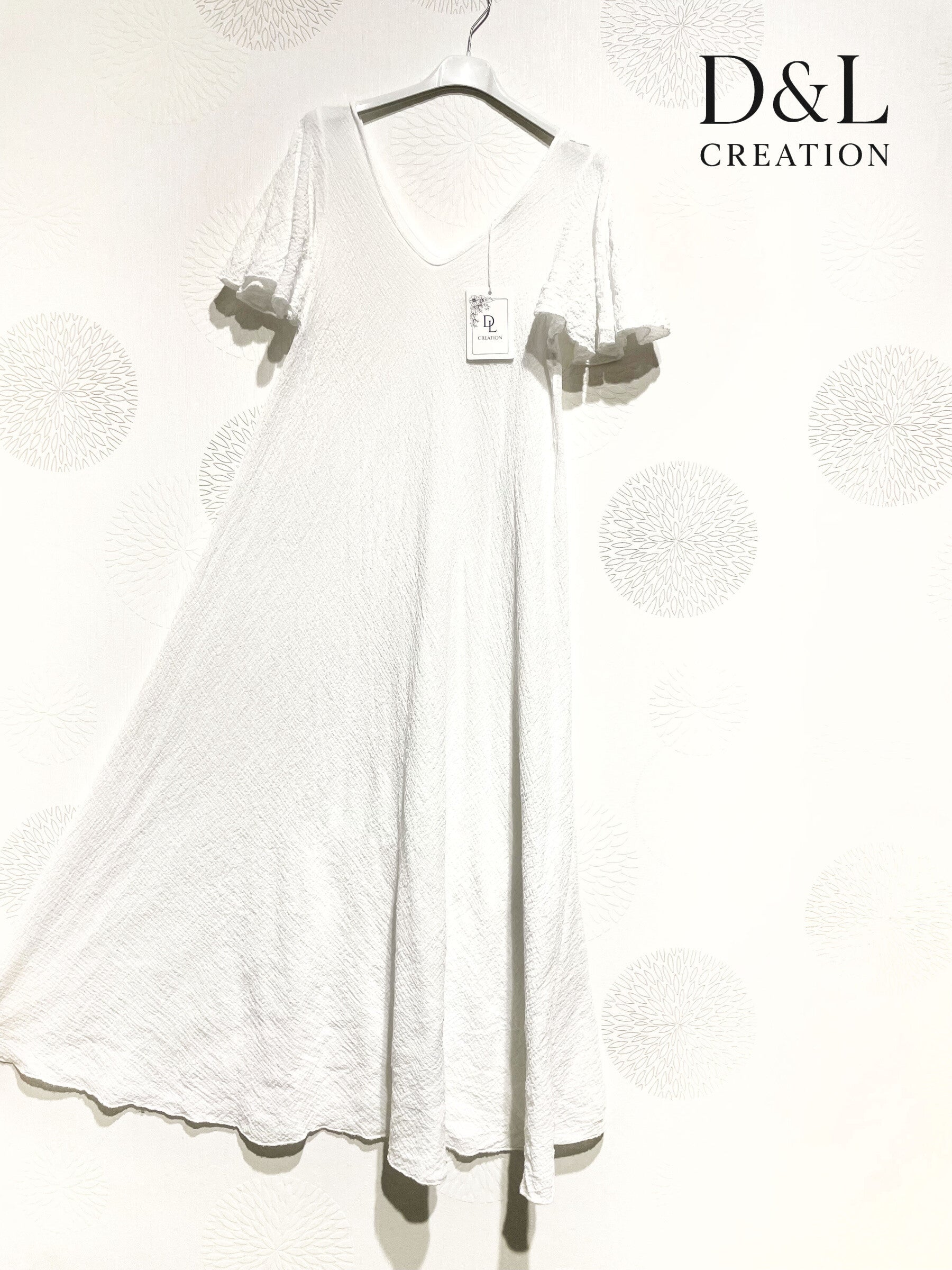 Plus Size Long flared waffled cotton dress size 38 to 52