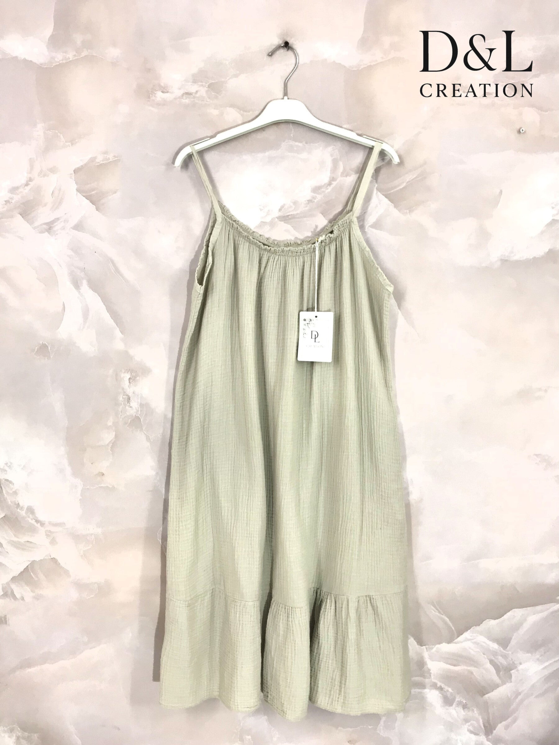 Plus Size Mid-length dress in double cotton gauze size 38 to 48