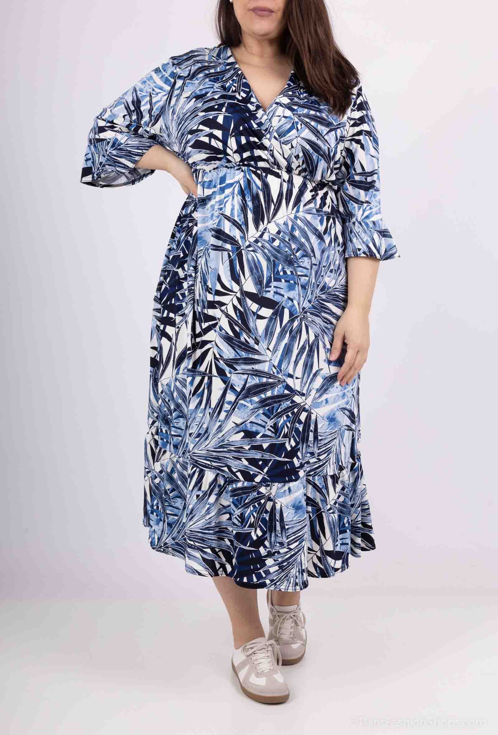 Plus Size Trapeze dress with ruffled flared sleeves print