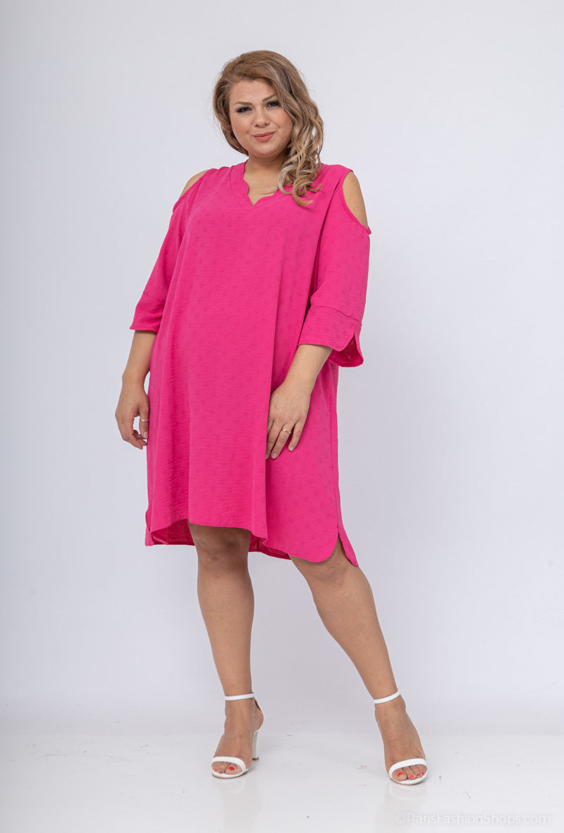 Plus Size Scalloped Collar Off-Shoulder Sleeve Tunic Dress
