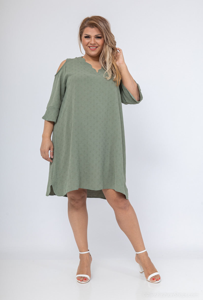 Plus Size Scalloped Collar Off-Shoulder Sleeve Tunic Dress