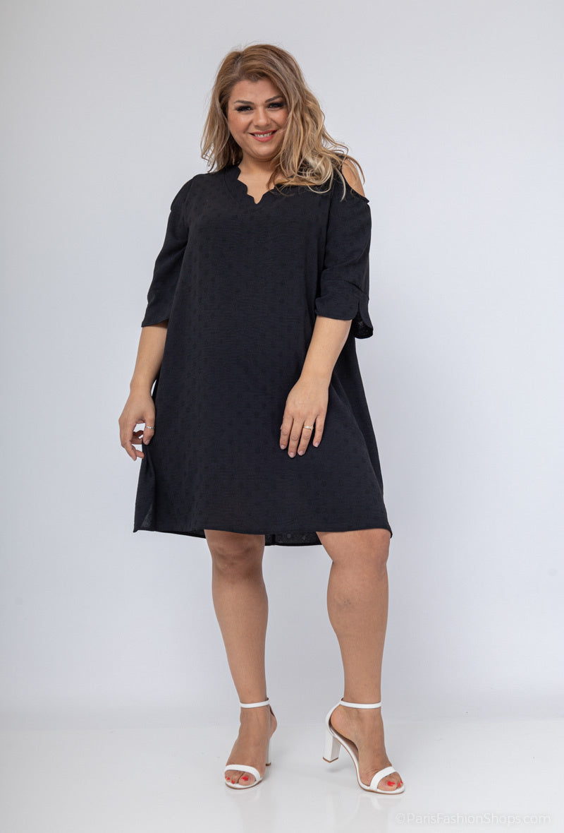 Plus Size Scalloped Collar Off-Shoulder Sleeve Tunic Dress