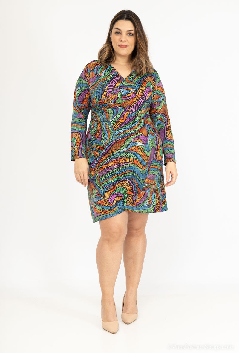 Plus Size Printed Wrap Tunic Dress