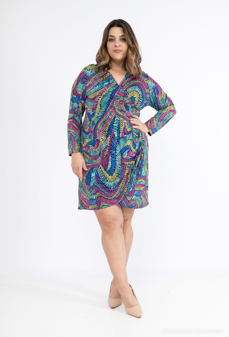 Plus Size Tryckt Omwrap Klänning