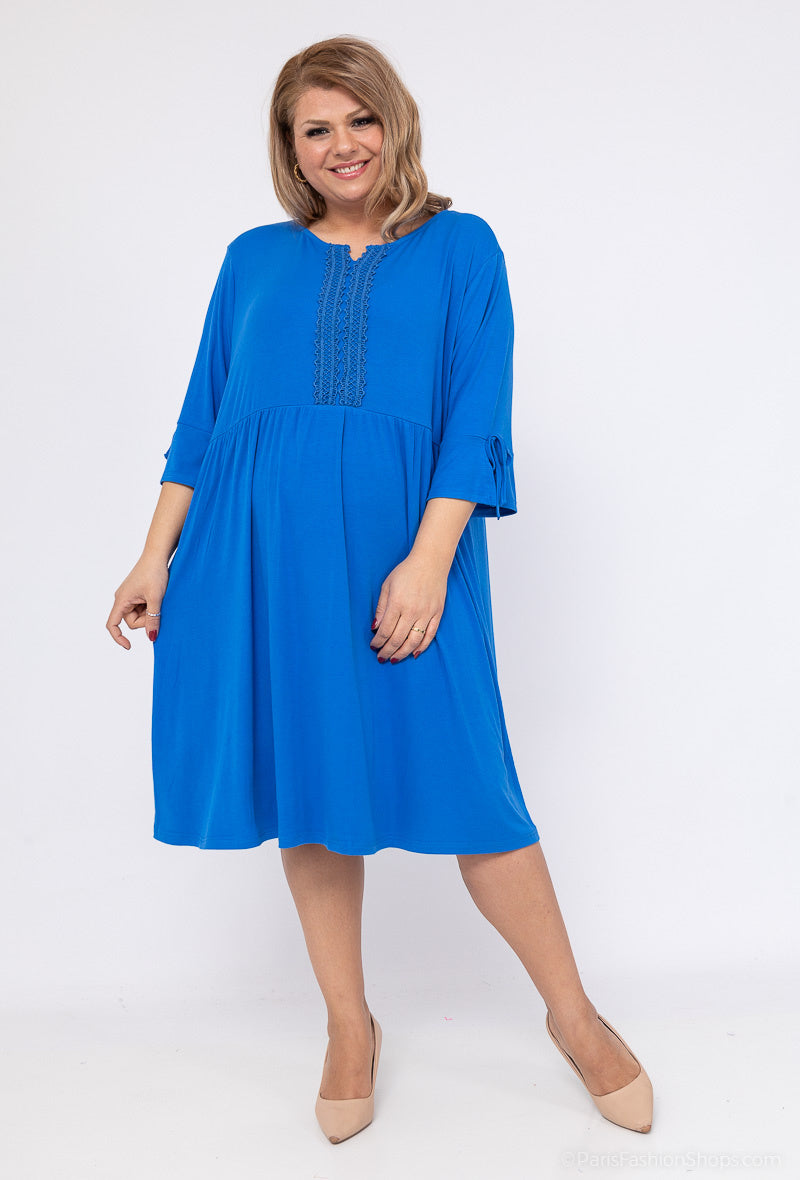 Tunic dress with lace collar i Stor Storlek