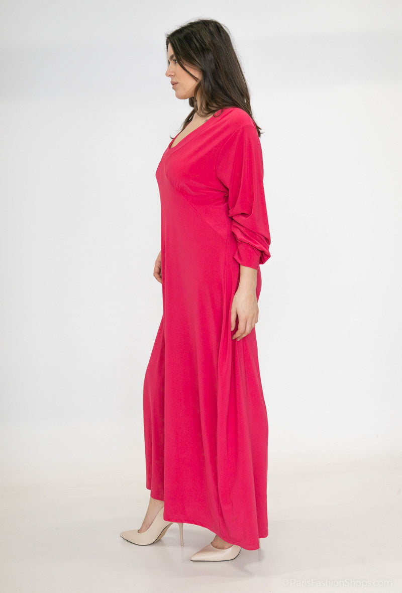 Enkel v-ringad klänning med puffärmar i Stor Storlek