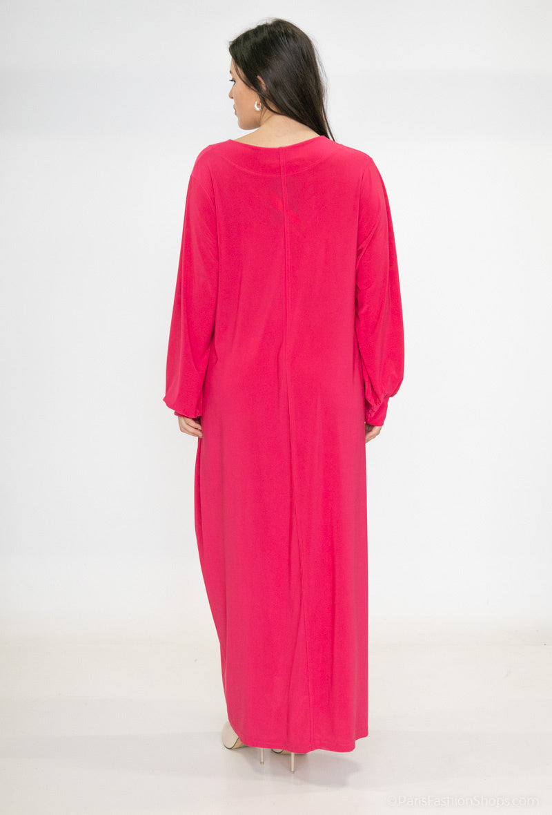 Enkel v-ringad klänning med puffärmar i Stor Storlek