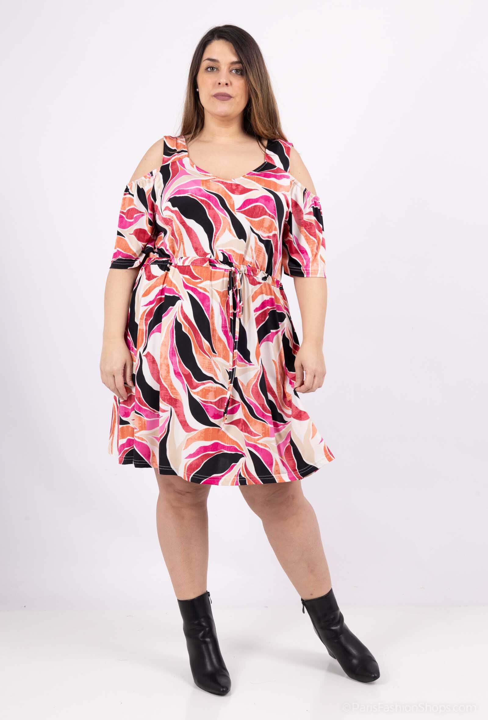 Hollow-out axeltryckta sommardressar med knytbälte i plus size