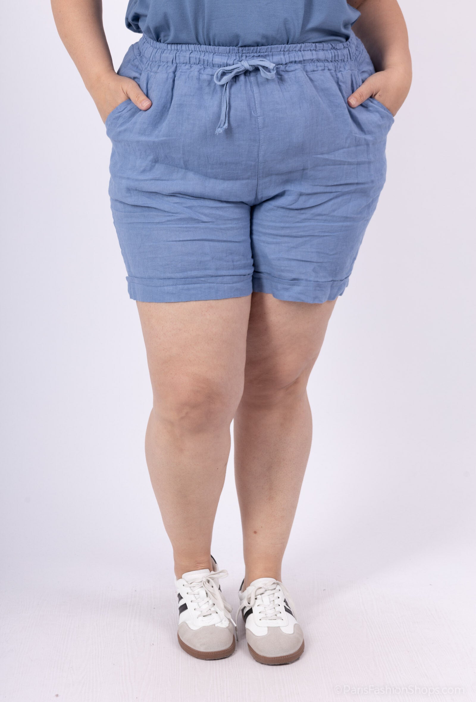 Linen shorts with T38 to T50 pockets i Stor Storlek