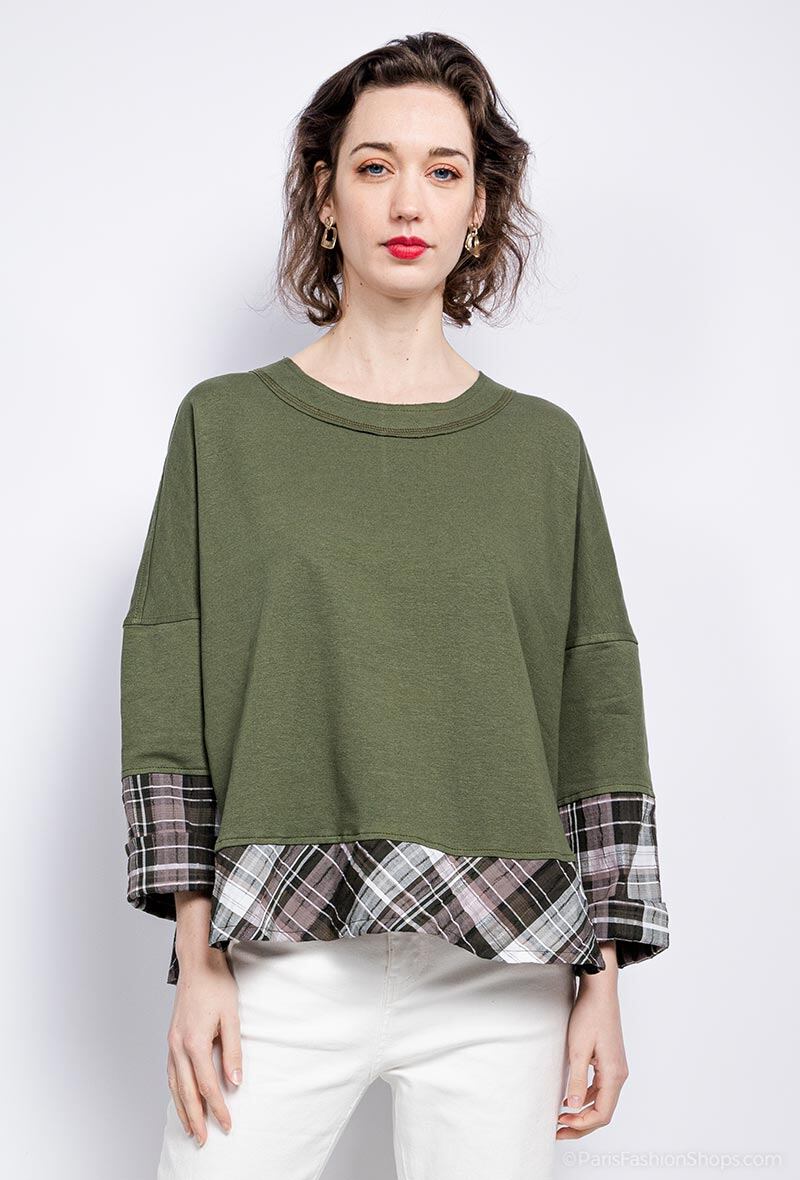 Bi-material sweatshirt i Stor Storlek