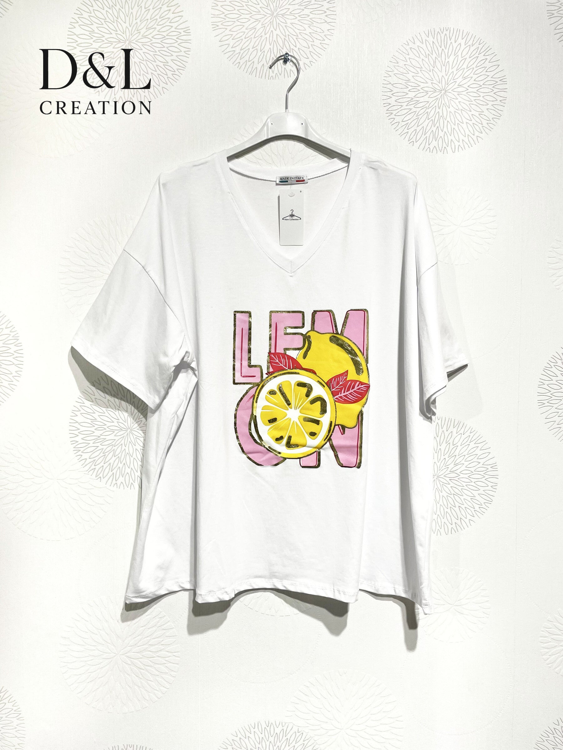 Stor V-hals T-shirt i T40 tryckt bomull till T56