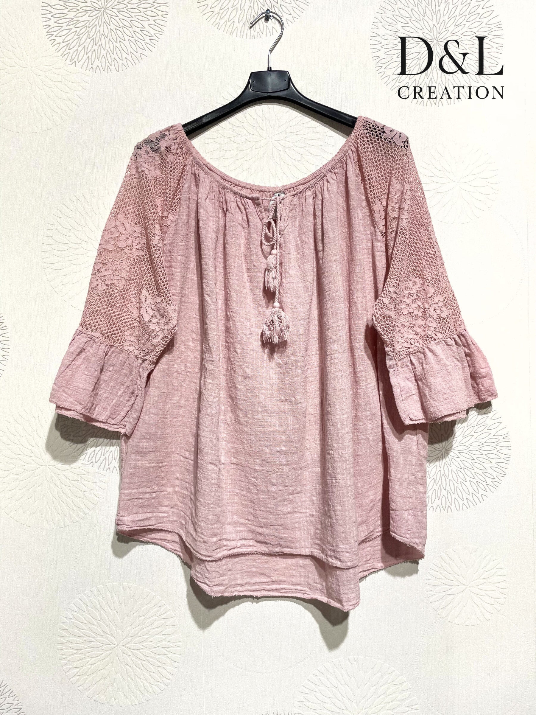 Plus Size Top pass boat with lace on the T38 to T54+ sleeves+