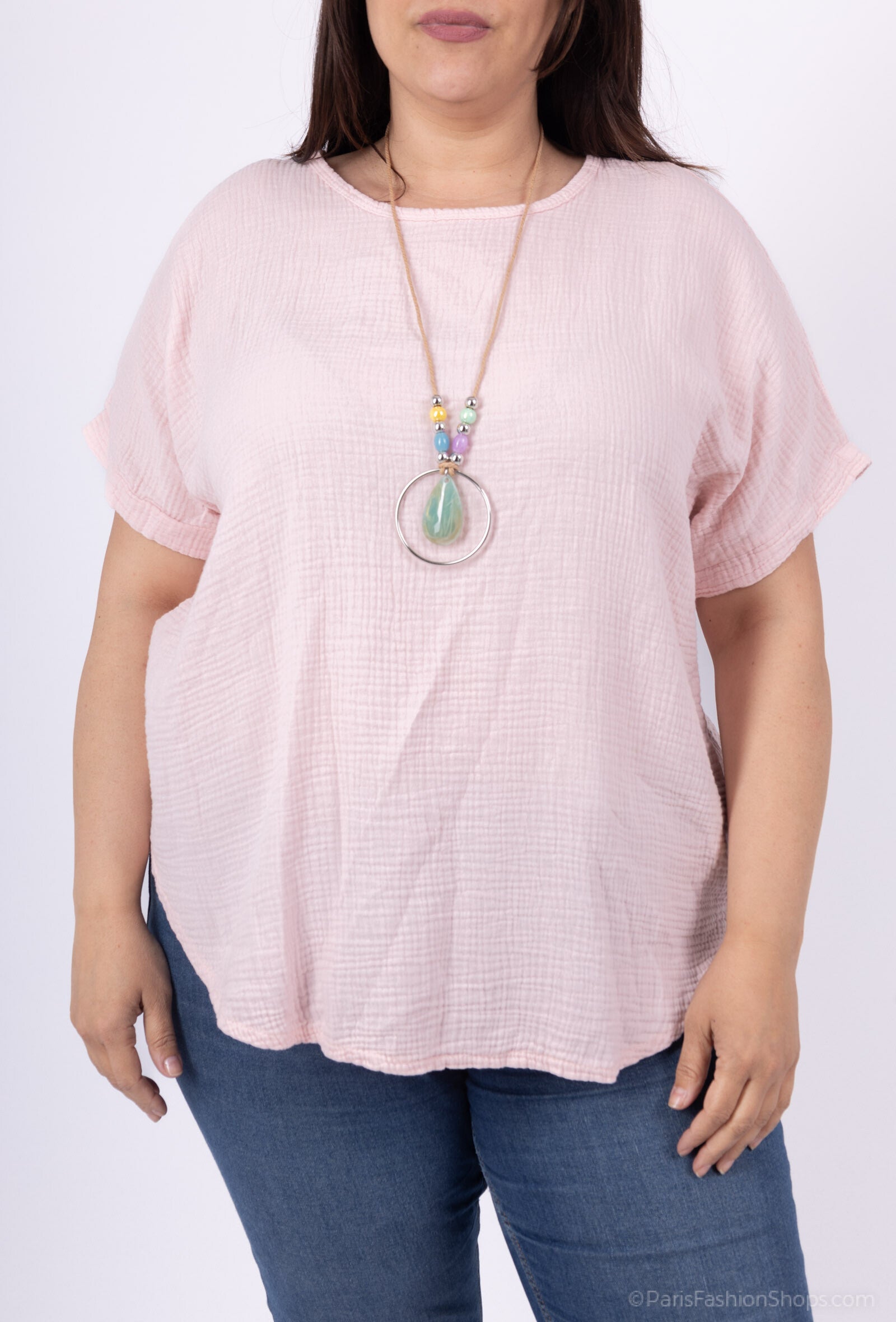 Plus Size Top double cotton gauze with lace in the back T38 to T52