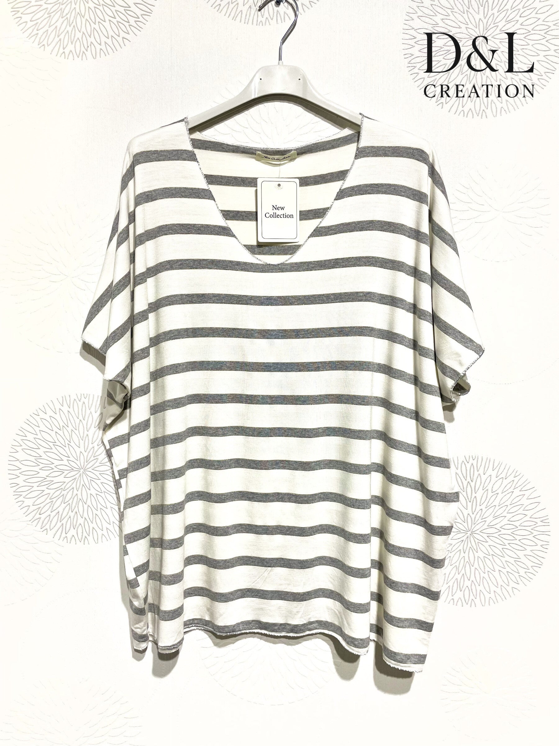 Plus Size Top Large Size Ultra Stretch Marinière Col V T38 at T56