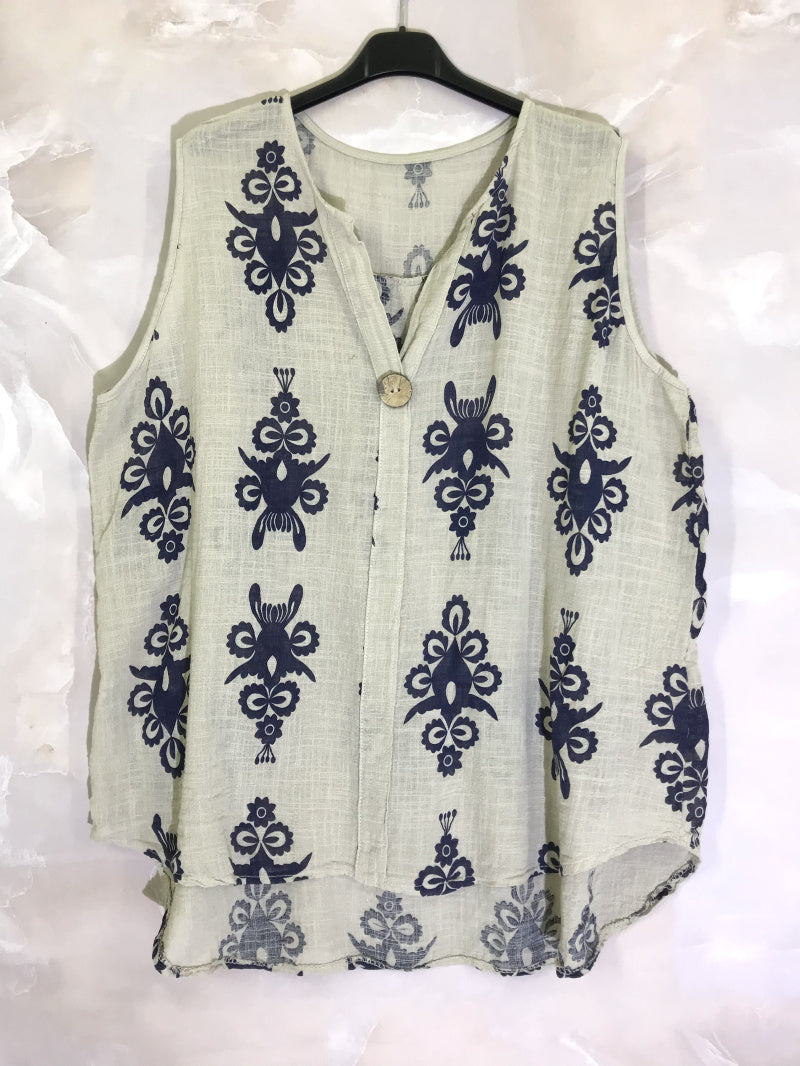 Baroque print top med en knapp i Stor Storlek