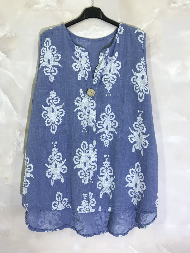 Plus Size Baroque Print Top med En Knap