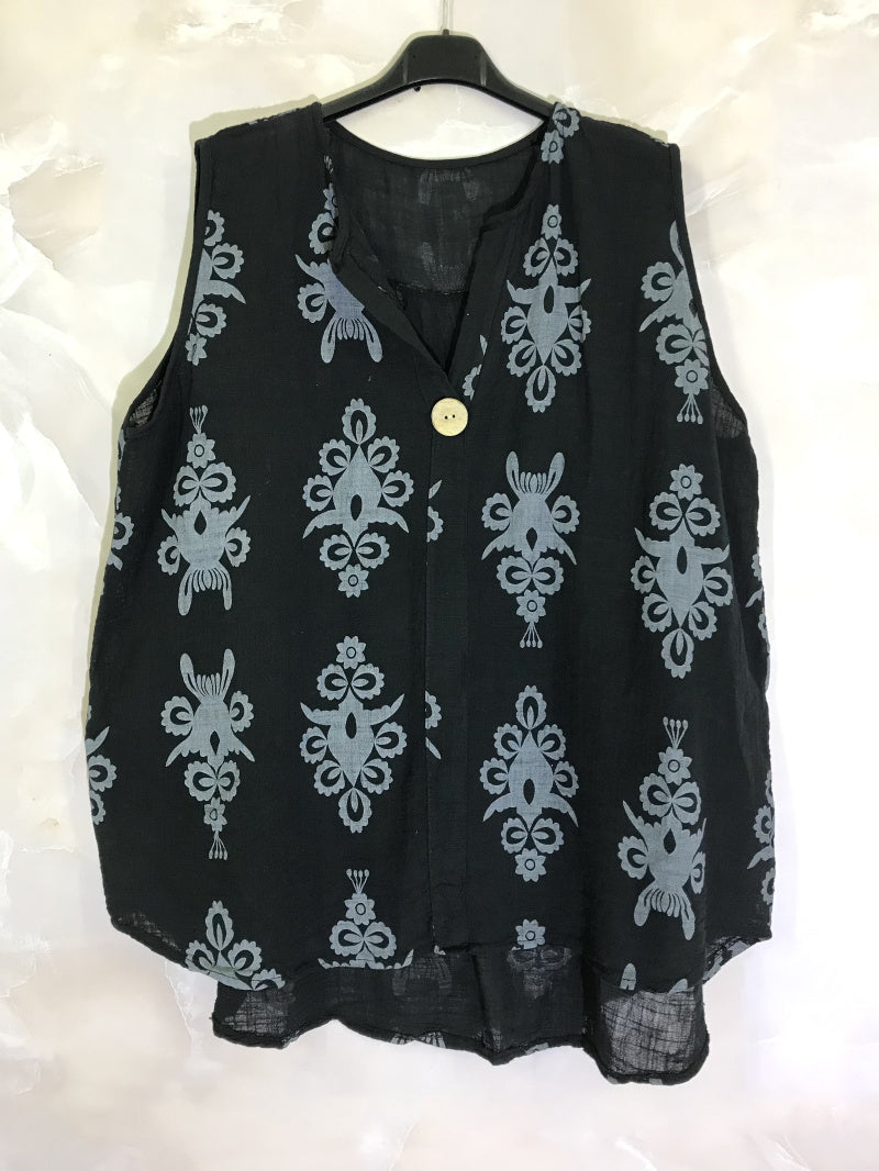 Baroque print top med en knapp i Stor Storlek
