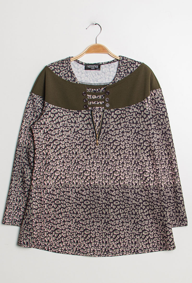 Leopard top i Stor Storlek