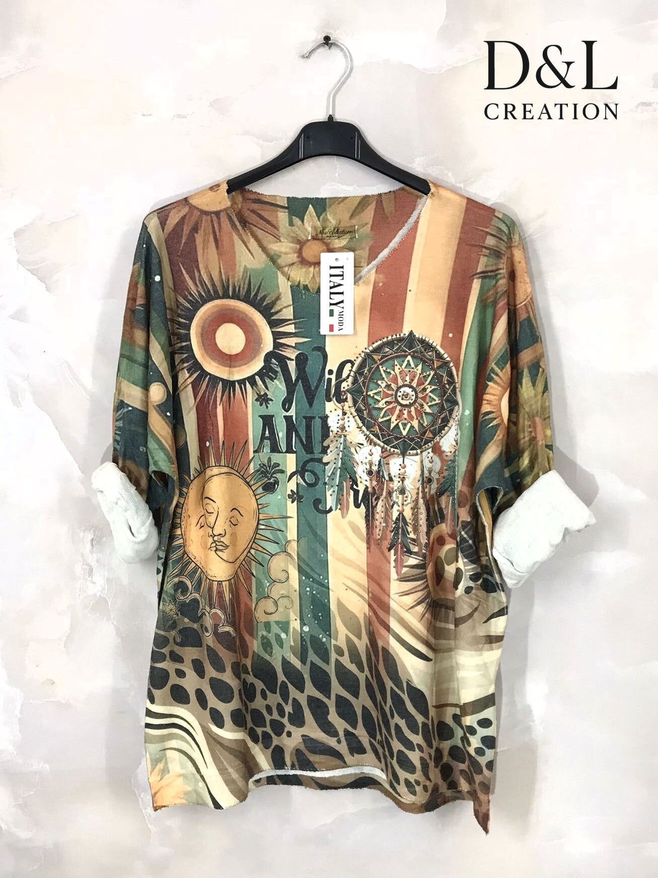 Printed fine knit top sizes T38 to T52 i Plus Size