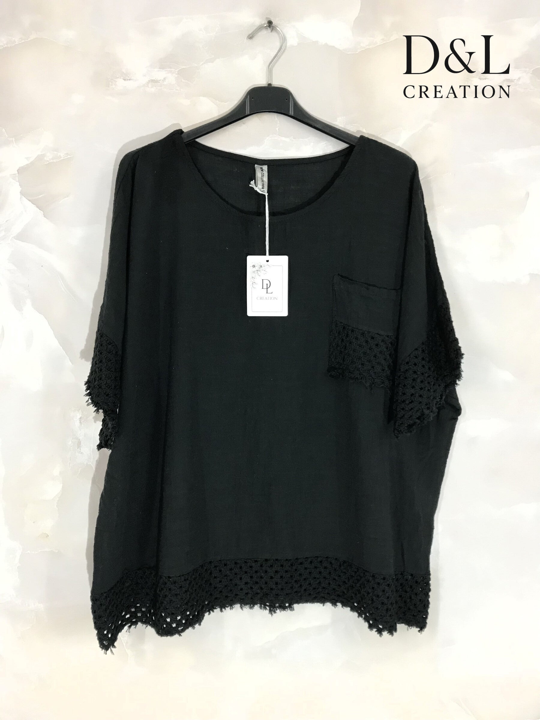 Plus Size Top short cotton sleeves with T38 T60 lace pocket and bottom
