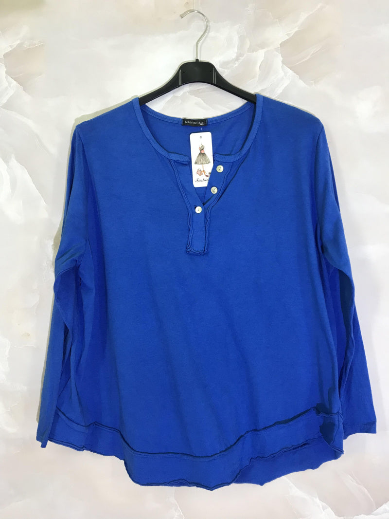 Plus Size Långärmad Topp med Knappar