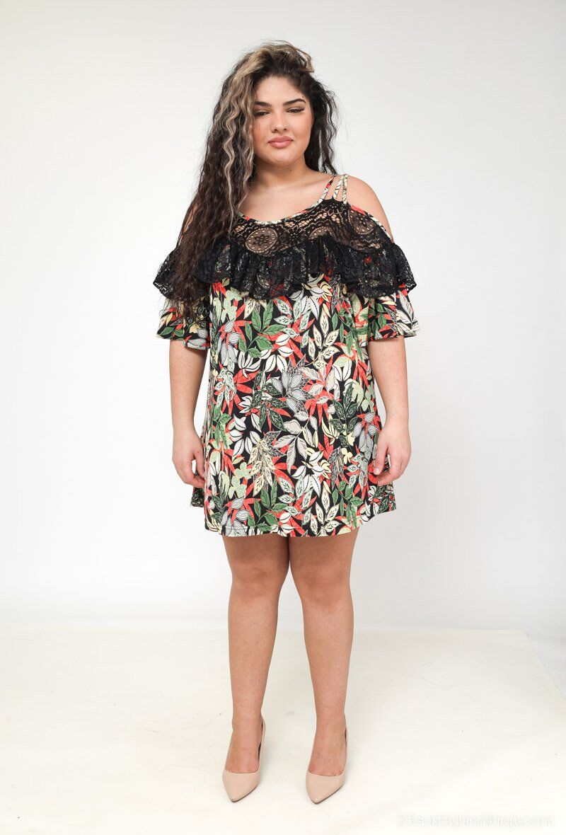 Plus Size Off Shoulder Lace Print Ruffle Top