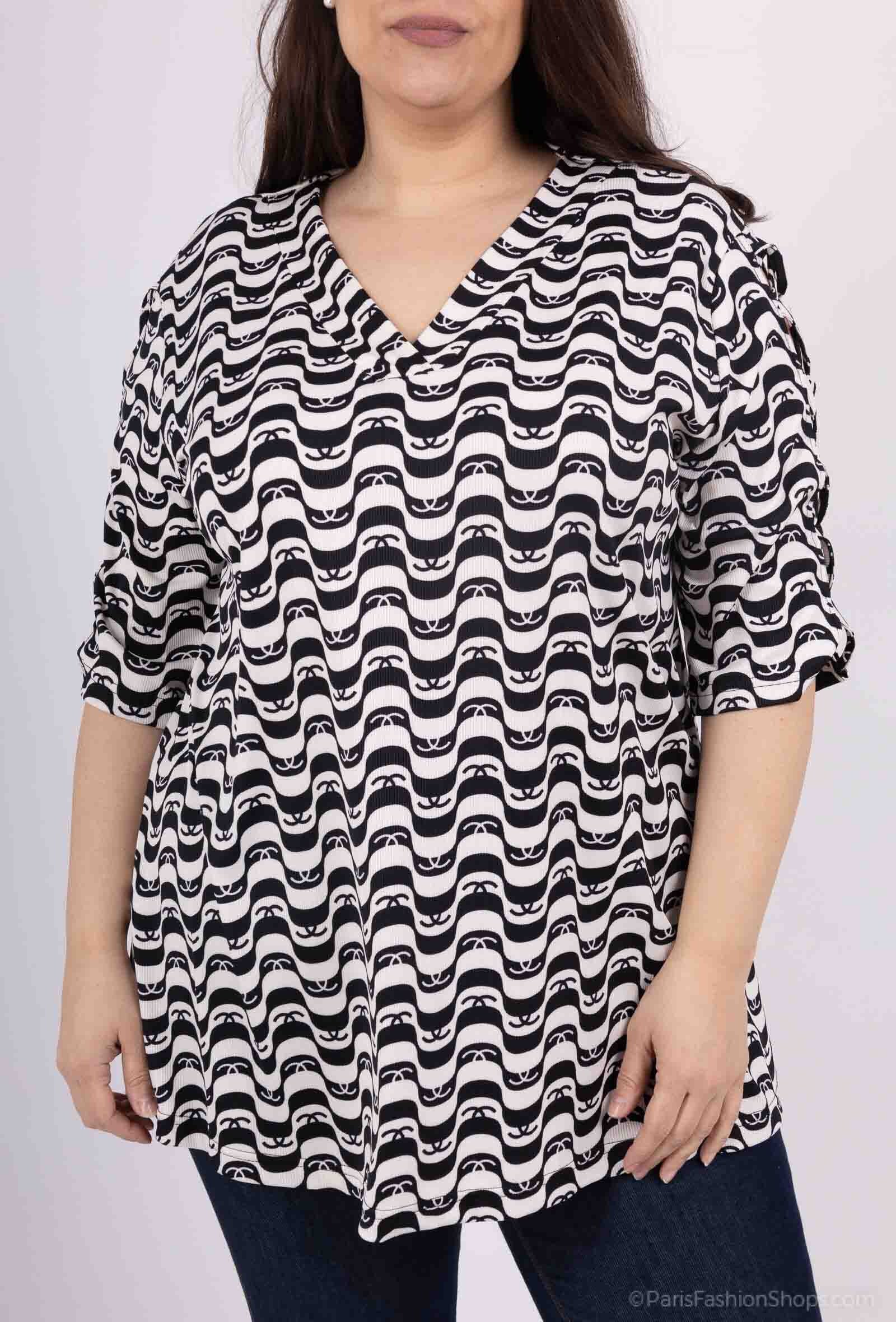 Plus Size Top med Öppen Ärmar och Rippad Kryssdesign