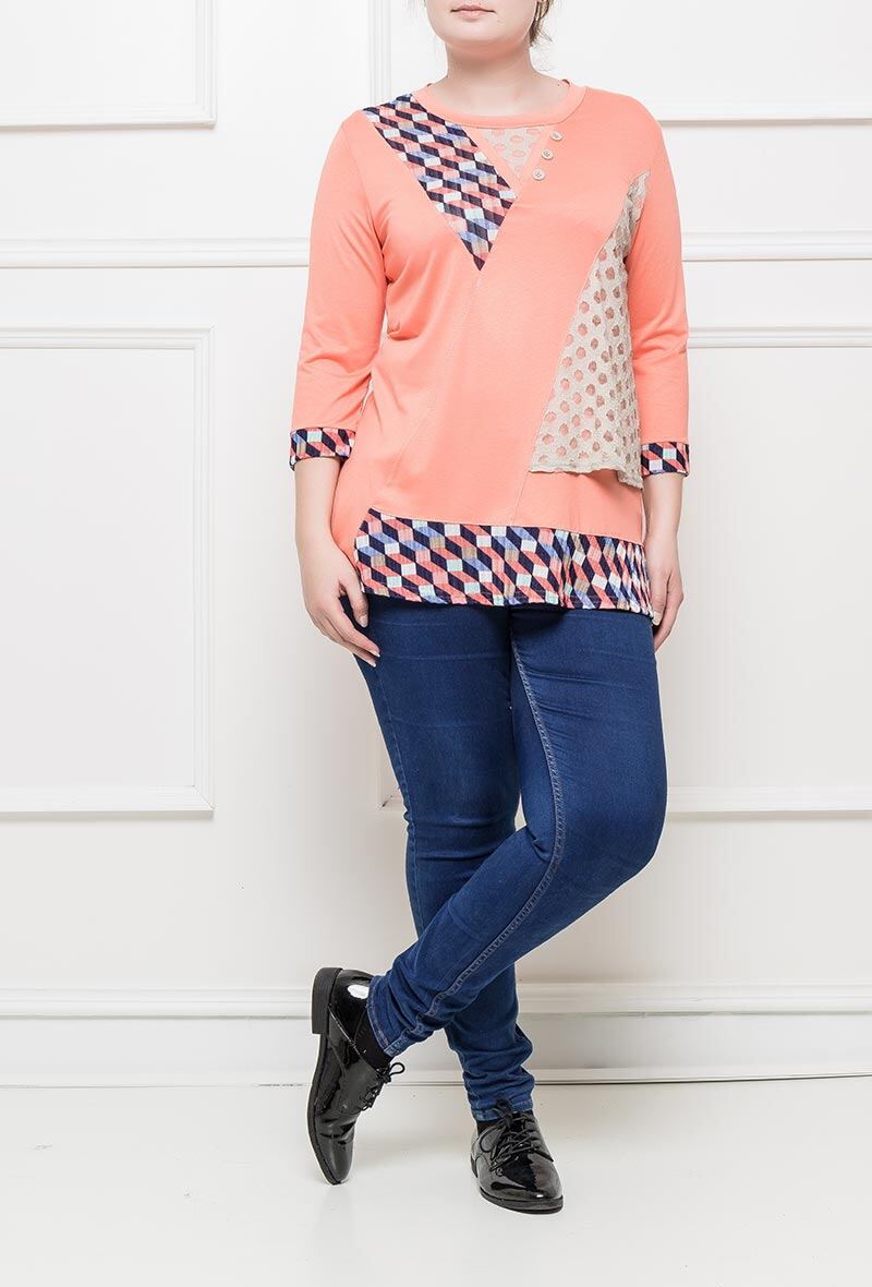 Checked tunic i Stor Storlek