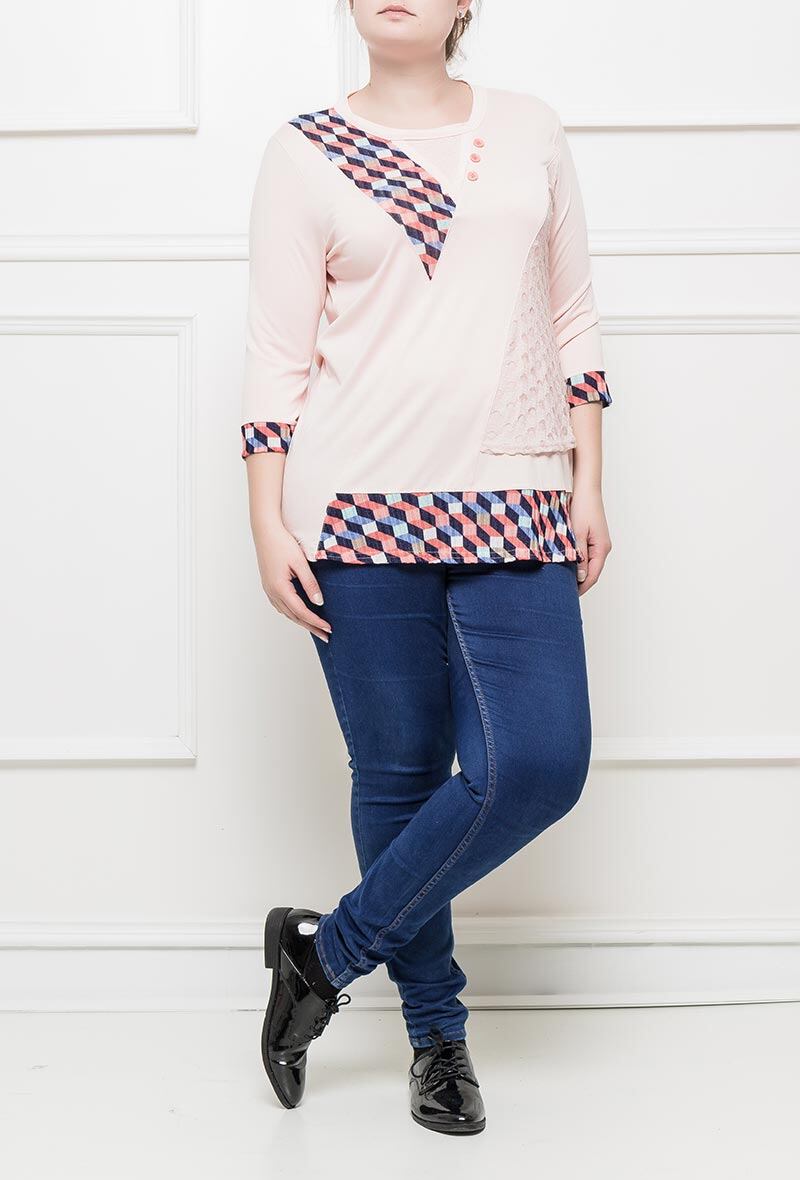 Checked tunic i Stor Storlek