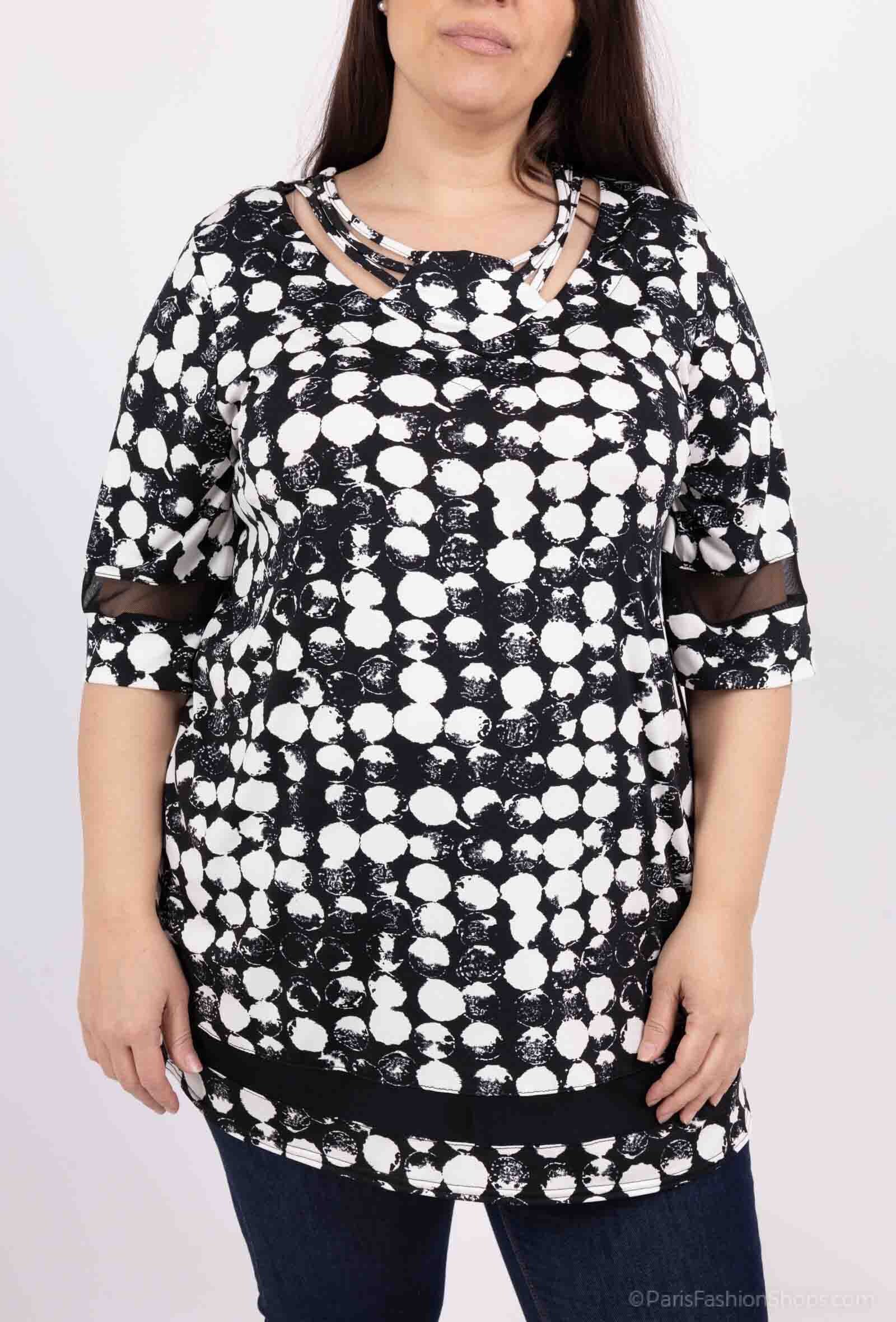 Plus Size Tunika med korsad krage och tyll