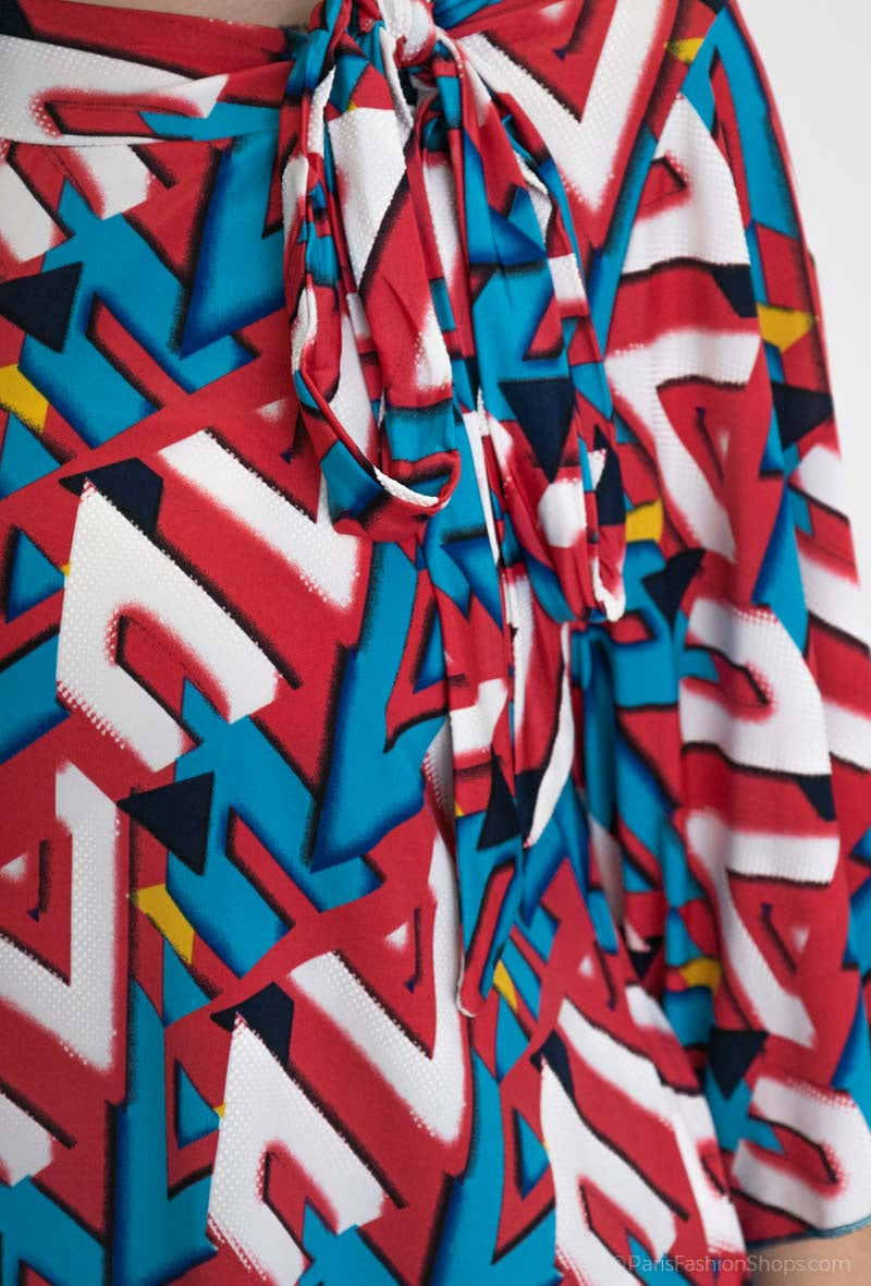 Bow Collar Print Tunic i Stor Storlek