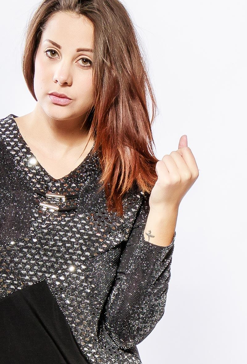 Bi-material shiny tunic i Stor Storlek