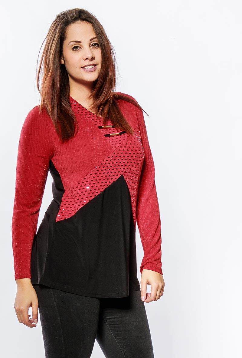 Bi-material shiny tunic i Stor Storlek