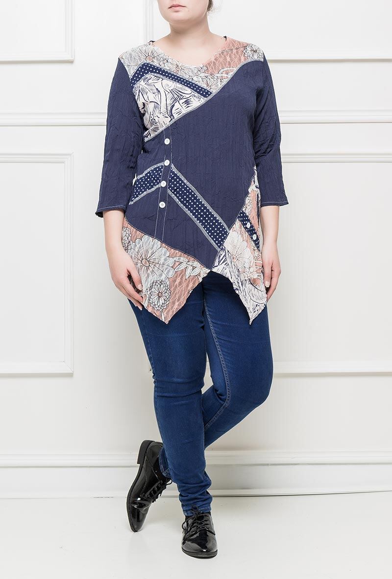 Bi-material tunic i Stor Storlek