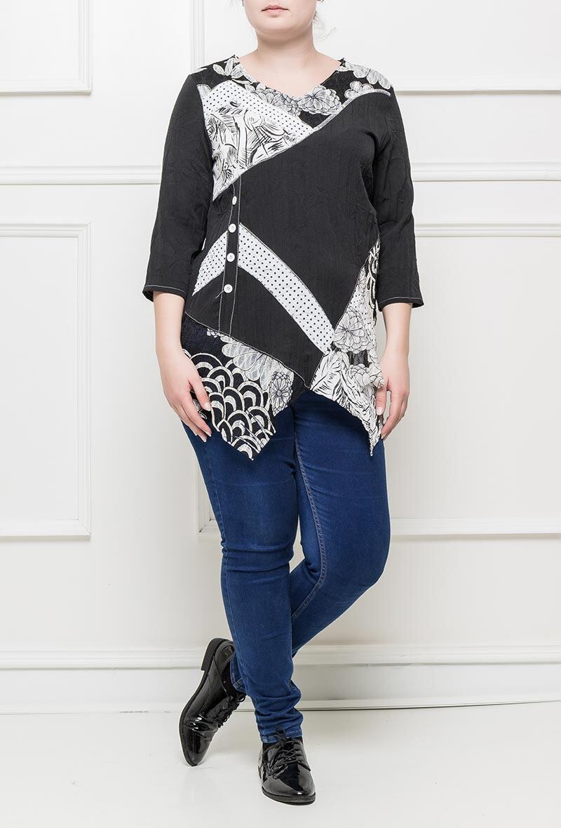 Bi-material tunic i Stor Storlek