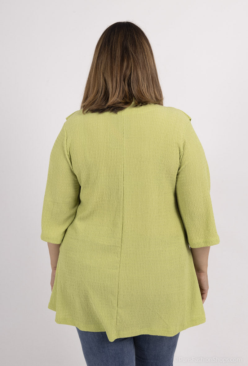 Ruffled Pleated V-Neck Tunic i Stor Storlek