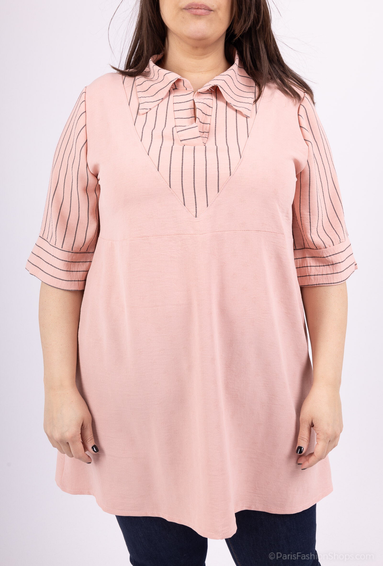 Falsk tvådelad randig tunika med united i plus size