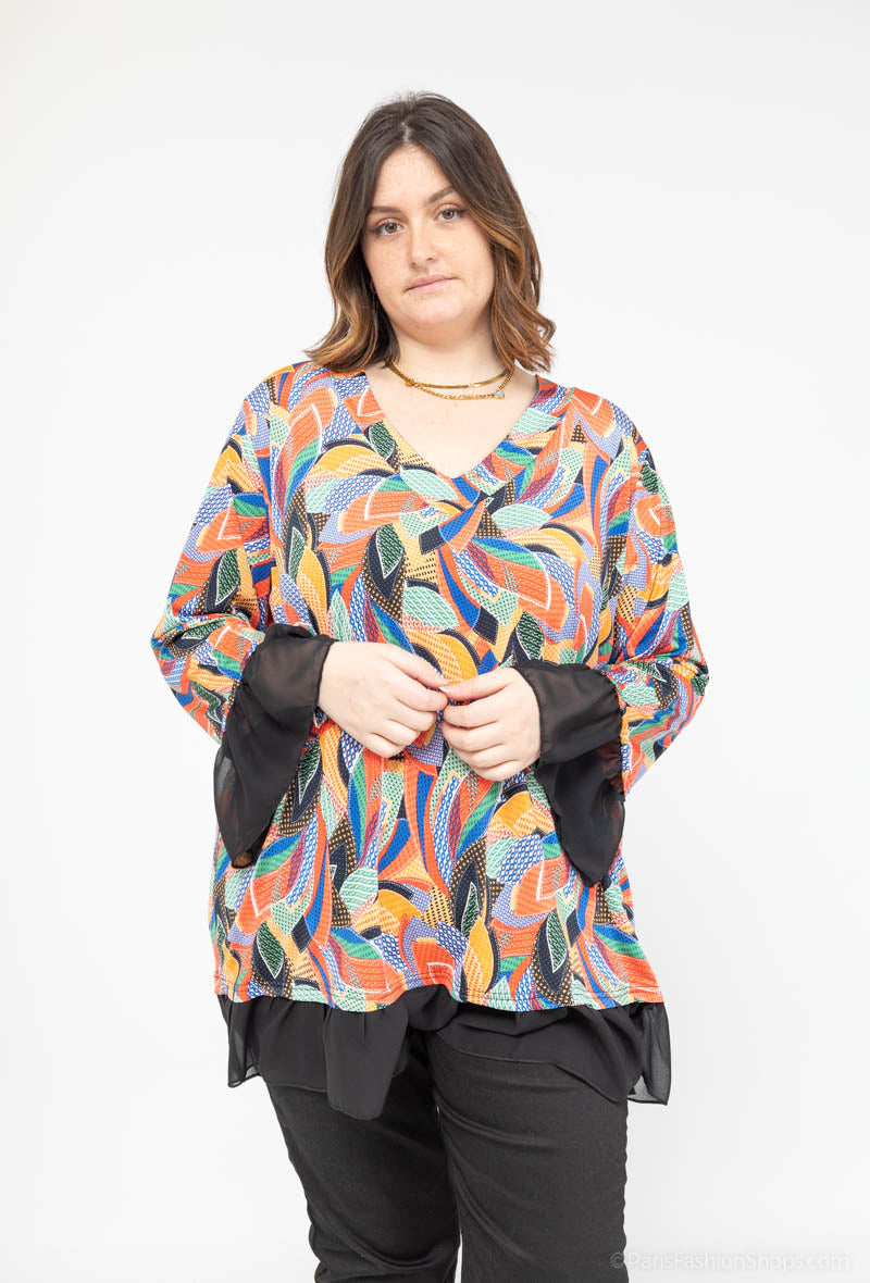 Plus Size V-ringad tryckt tunika
