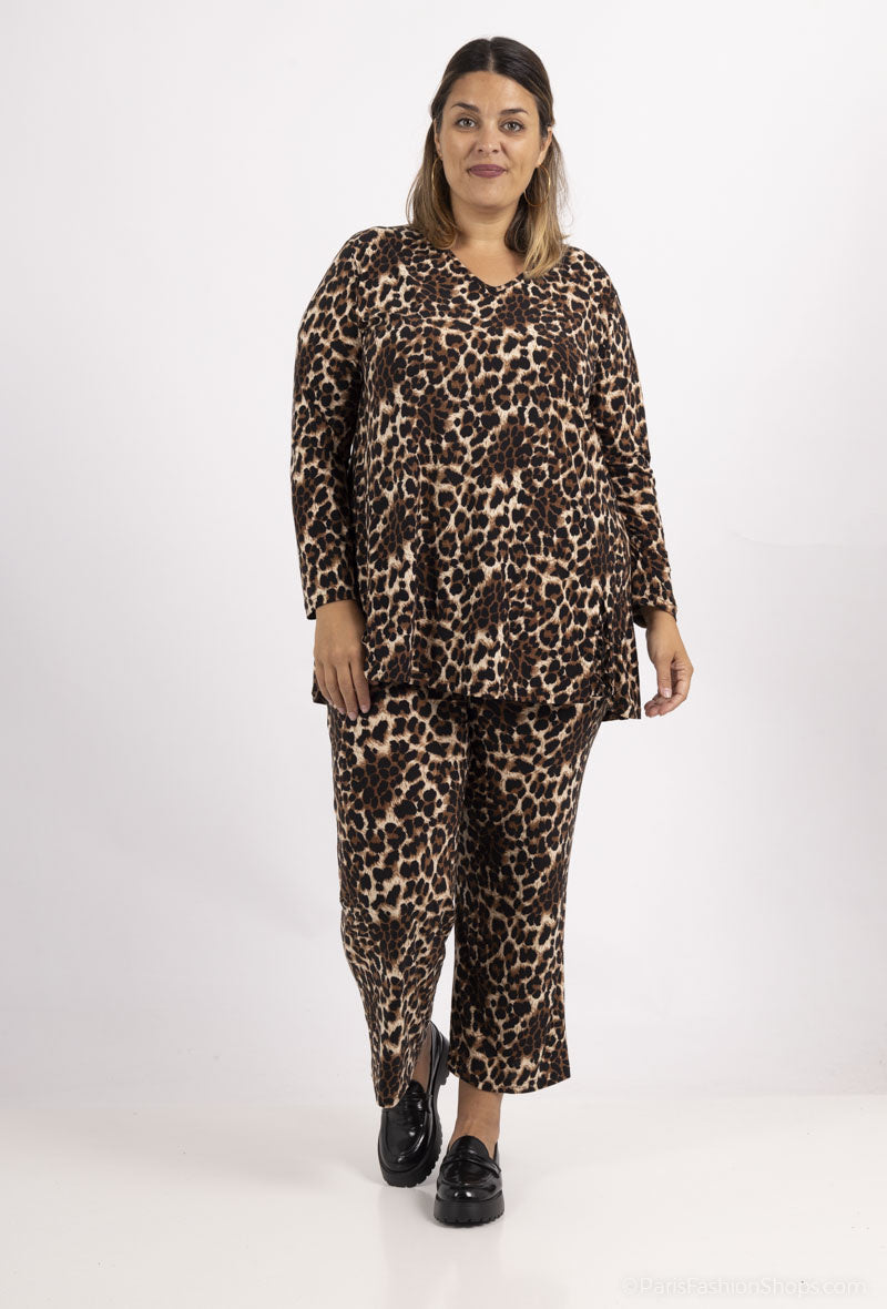 Plus Size Leopard Print Tunic med Öppen Botten
