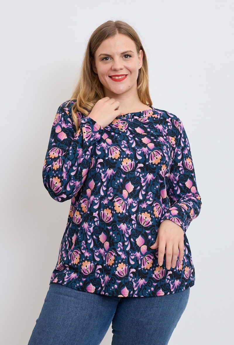 Printed tunic i Stor Storlek