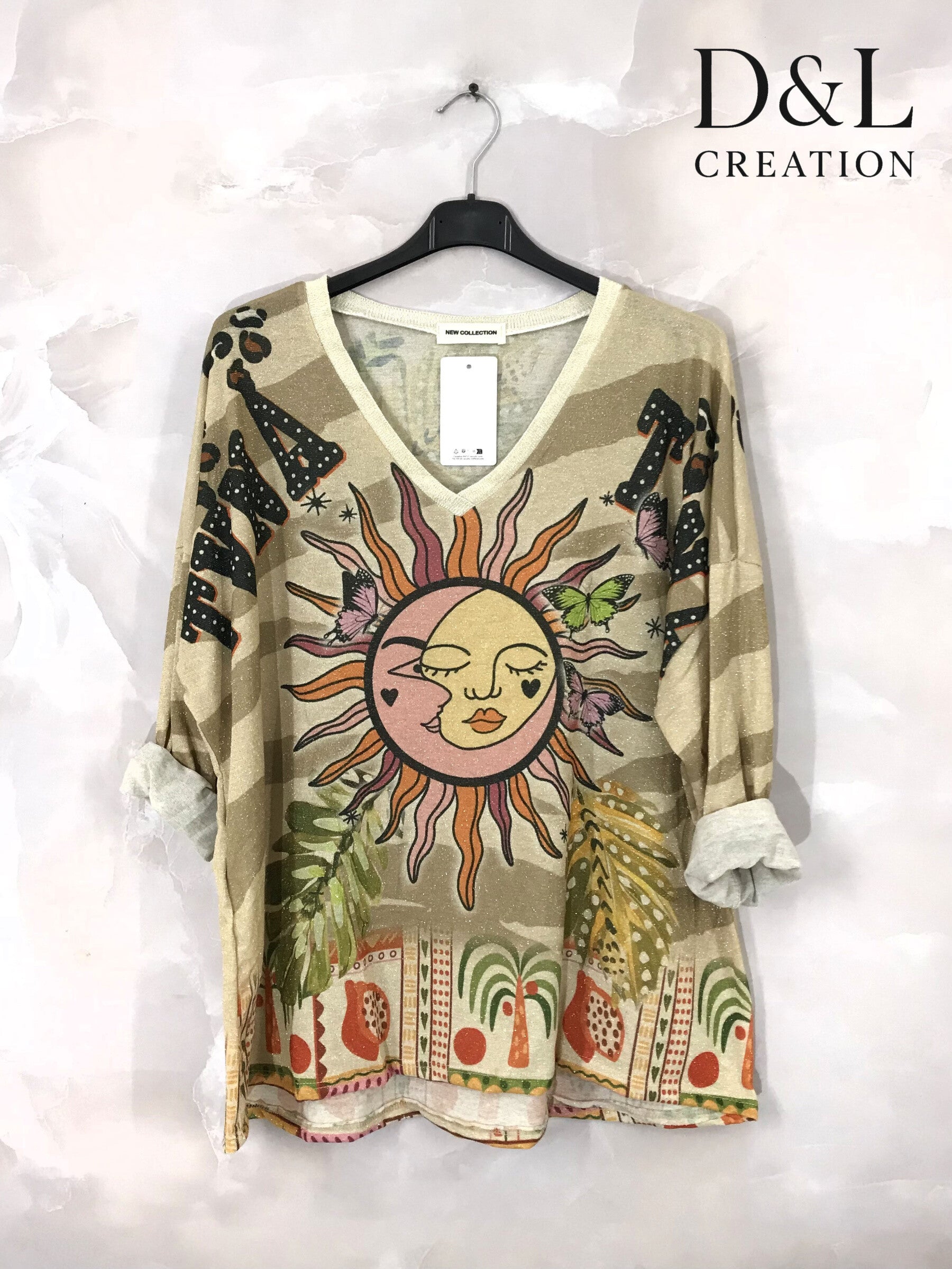 Printed tunic with V-neck size 38 to 50 i Stor Storlek