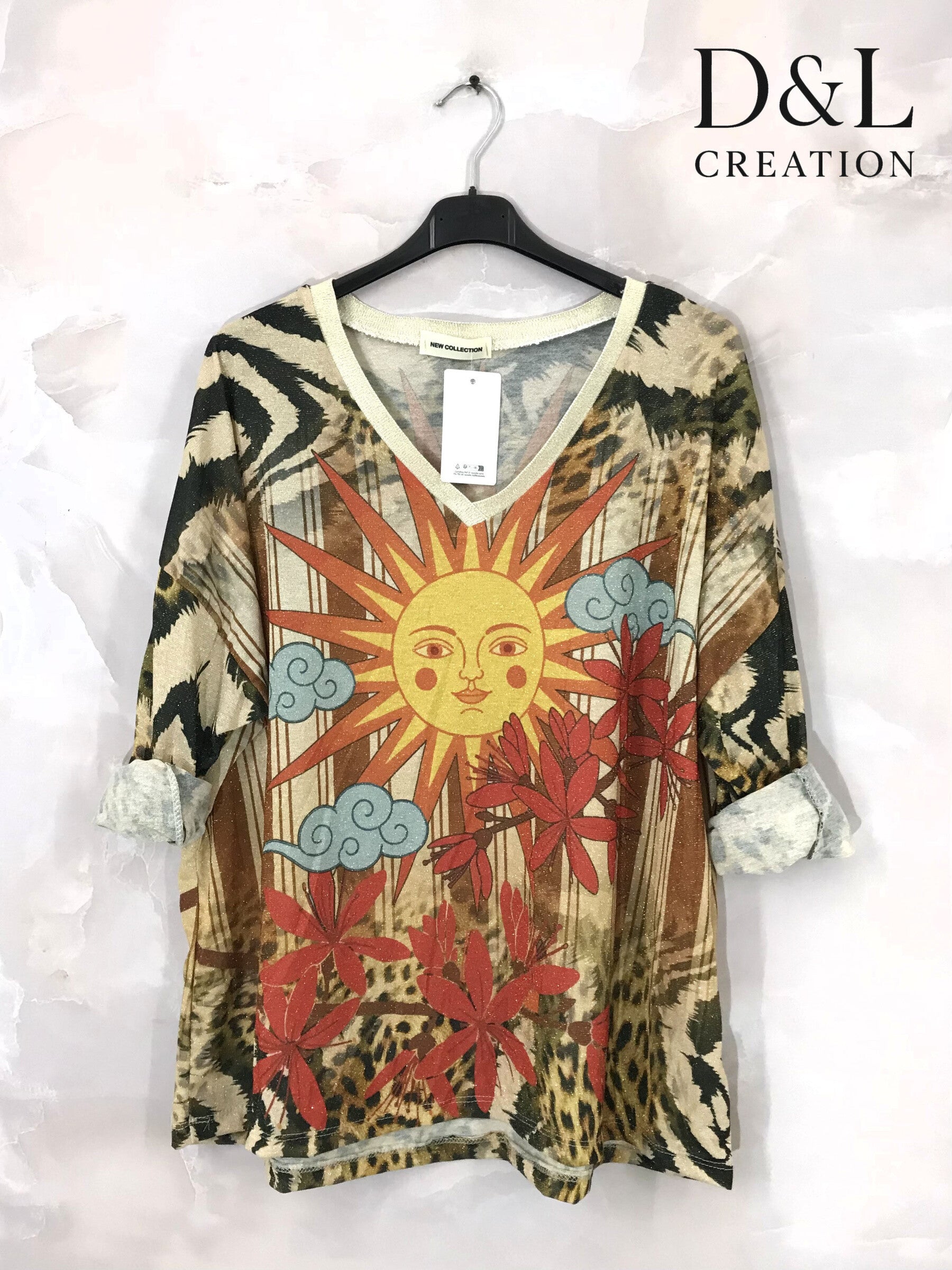 Printed tunic with V-neck size 38 to 50 i Stor Storlek