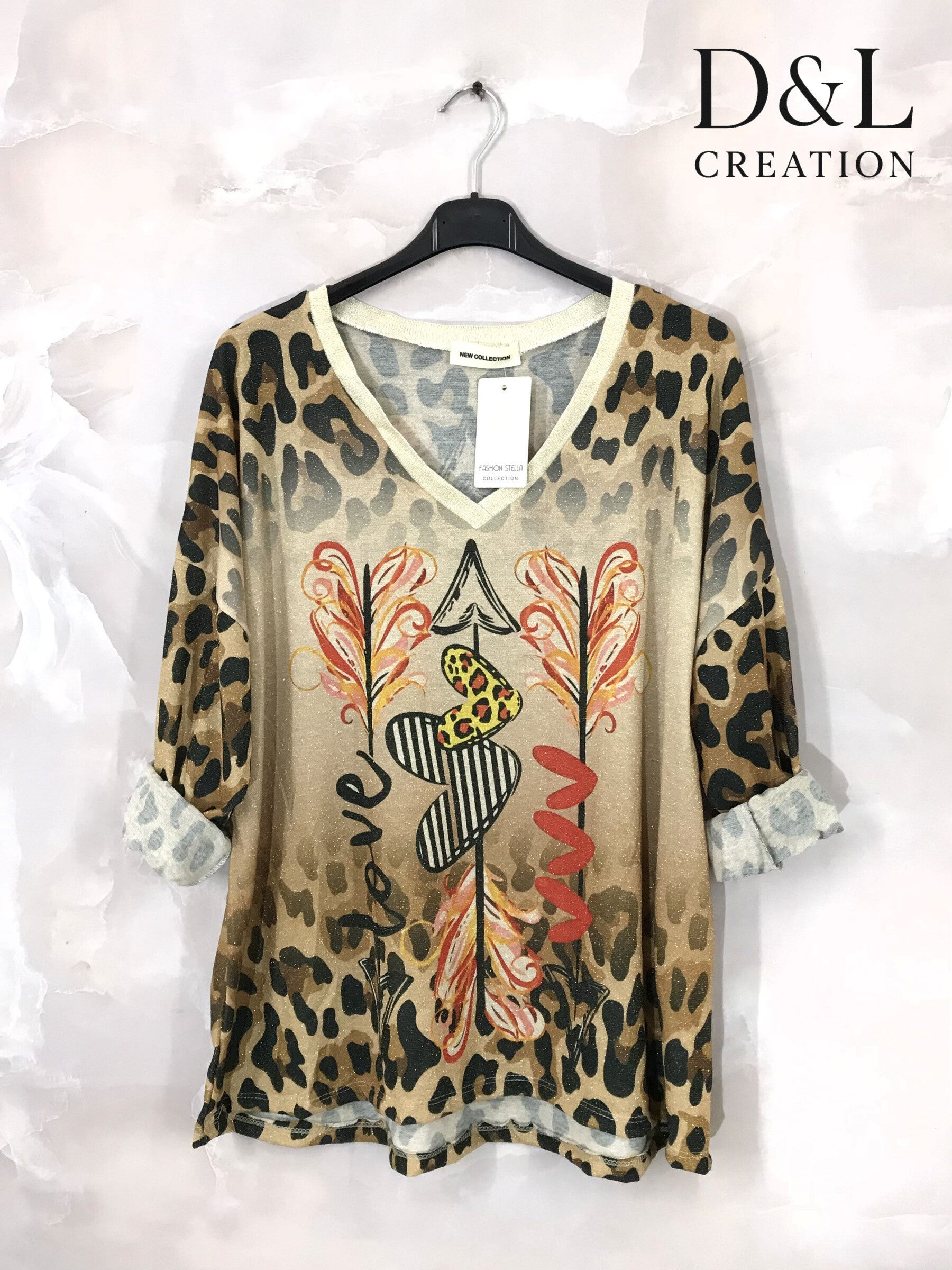 Printed tunic with V-neck size 38 to 50 i Stor Storlek