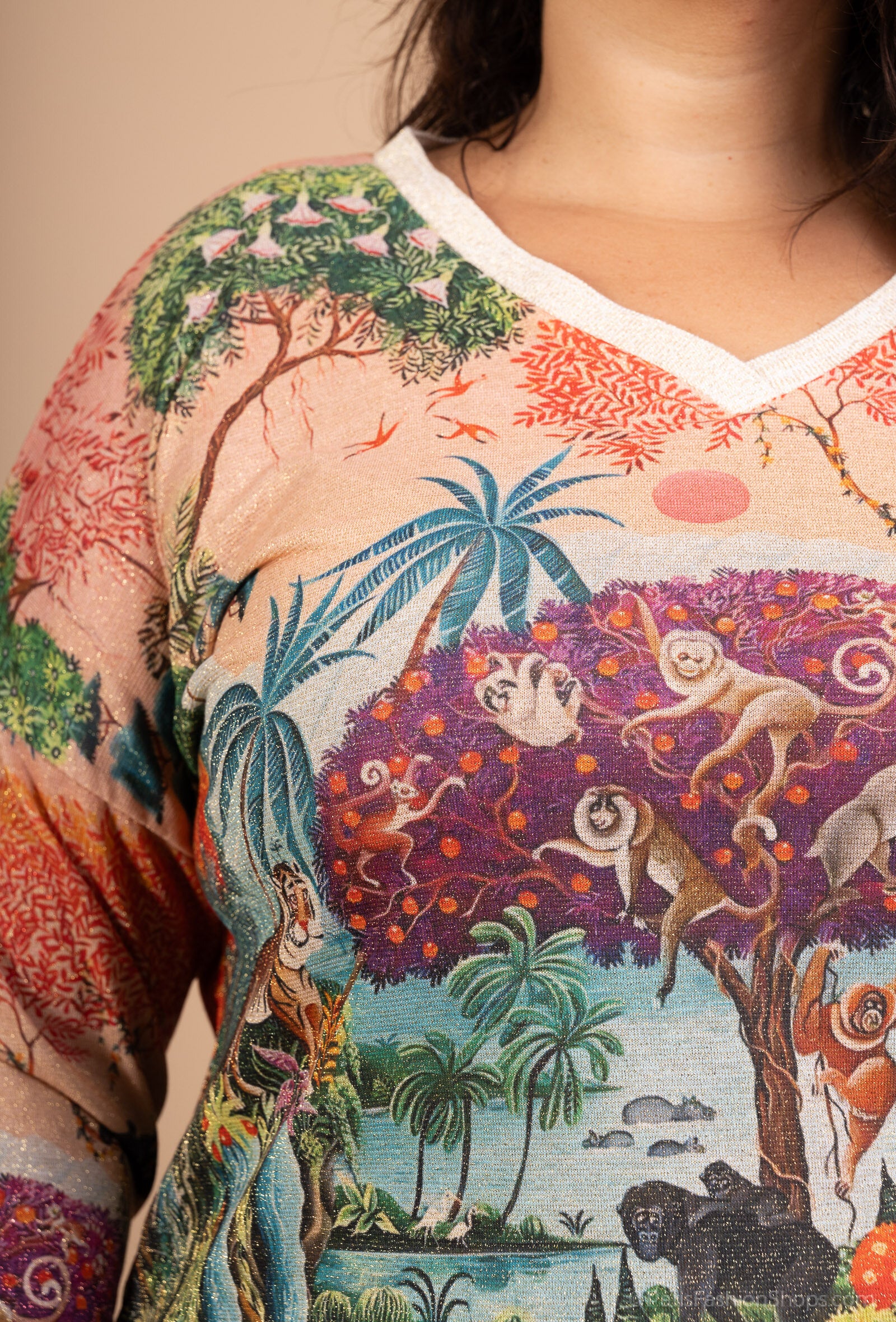 Tryckt tunika med V-ringning i storlek 38 till 50 | Stor Storlek