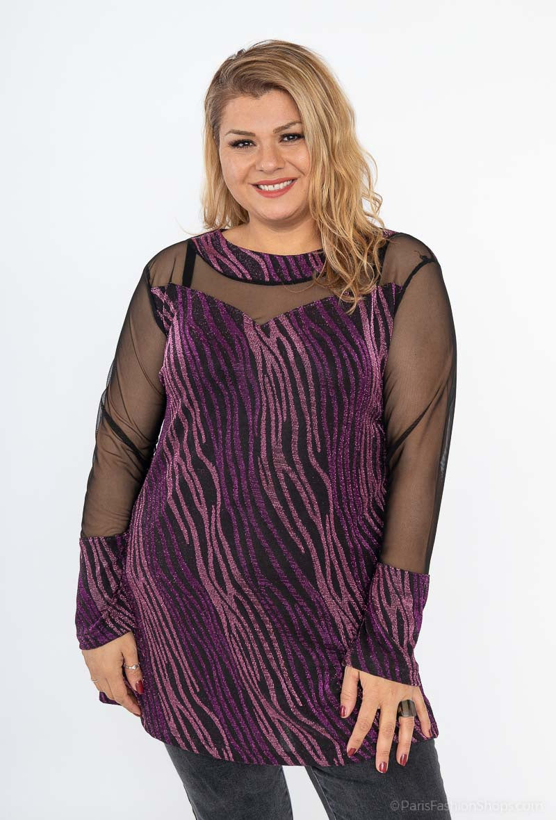 Plus Size Sequined Tunic with Tulle Sleeves